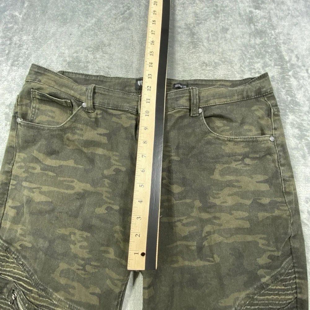 Waimea Jeans Men 38x30 Green Skinny Biker Moto Ribbed Distressed Denim Pants Y2K